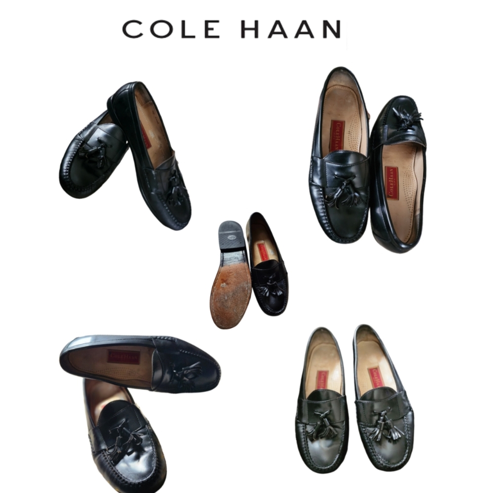 VINTAGE COLE HAAN MENS BLACK LEATHER TASSEL LOAFERS SIZE 10.5D